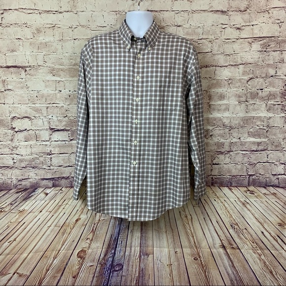 Brooks Brothers Blue Tan Check Non Iron Button Front Long Sleeve Shirt - Picture 1 of 14